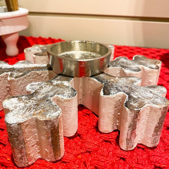 Vintage Snowflake Tea Light Holder available at Quilted Cabin Home Decor.