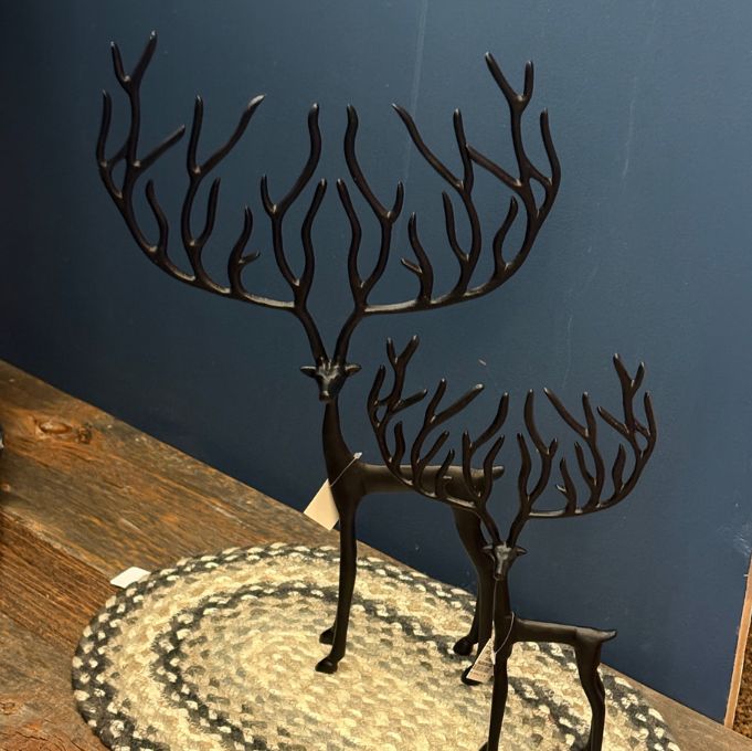 Two black metal antler deer available at Quilted Cabin in Airdrie