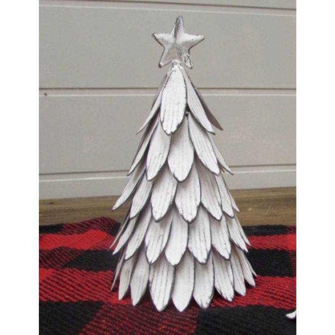 White Washed Metal Christmas Trees - Two Sizes are available at Quilted Cabin Home Decor.