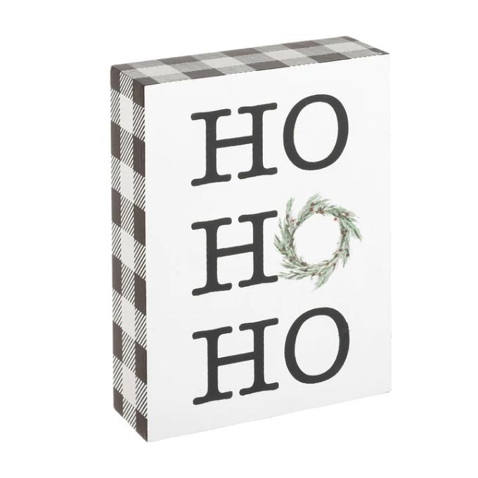 HO HO HO Block Sign available at Quilted Cabin Home Decor.