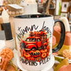 Autumn Leaves and Pumpkins Please Mug available at Quilted Cabin Home Decor.