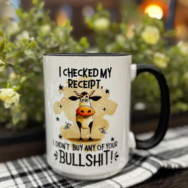 Checked my receipt mug available at Quilted Cabin Home Decor.