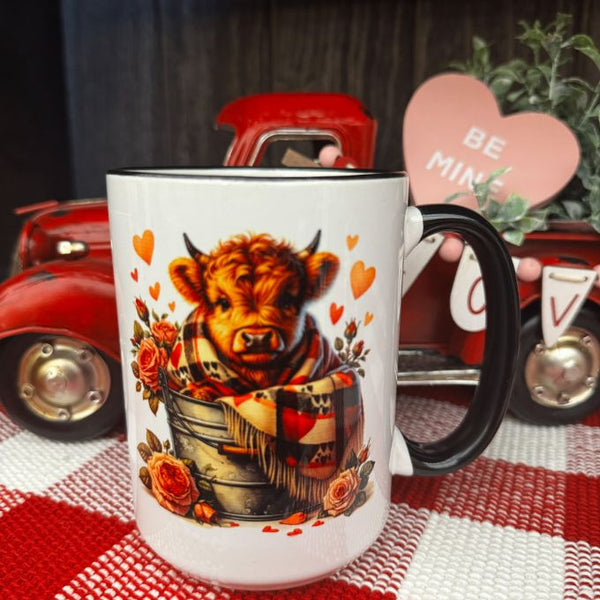 Baby Highland Cow in Washtub Mug available at Quilted Cabin Home Decor.