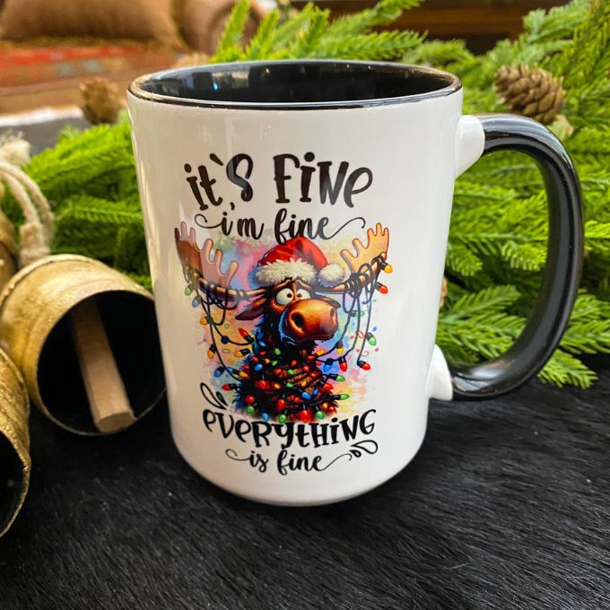Everything is Fine Christmas Moose Mug available at Quilted Cabin Home Decor.