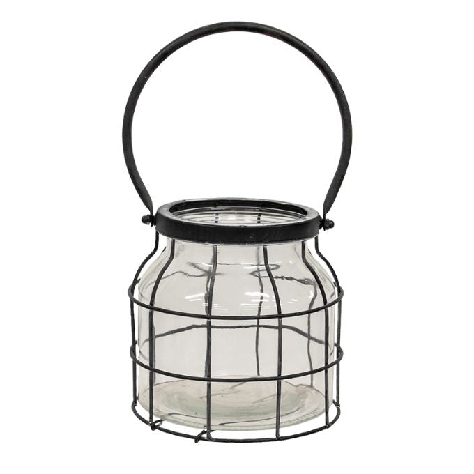 Glass Jar in Metal Carrier - Two Sizes available at Quilted Cabin Home Decor.