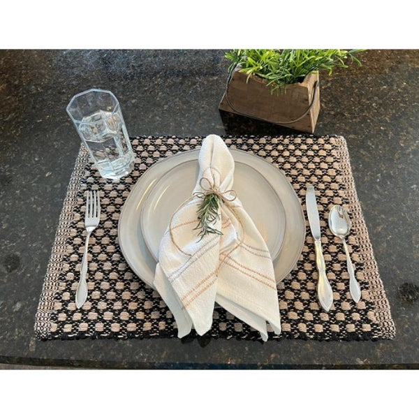 Cottage Weave Black and Tan Placemats available at Quilted Cabin Home Decor.