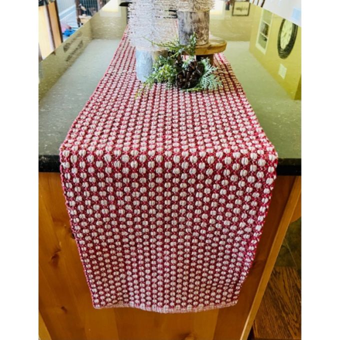 Cottage Weave Red and Tan Placemats and Table Runners available at Quilted Cabin Home Decor.