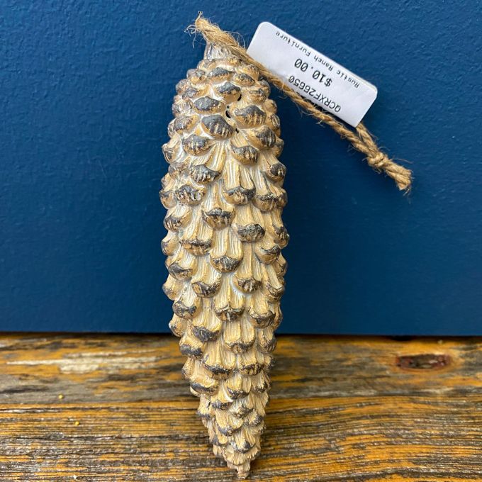 Golden Skinny Pinecone Ornament available at Quilted Cabin Home Decor.