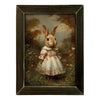 Framed artwork of a rabbit in a dress standing in a garden setting available at Rustic Ranch Furniture in Airdrie