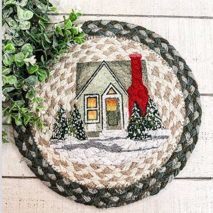 Holiday Village Trees Christmas Trivets and Mats available at Quilted Cabin Home Decor