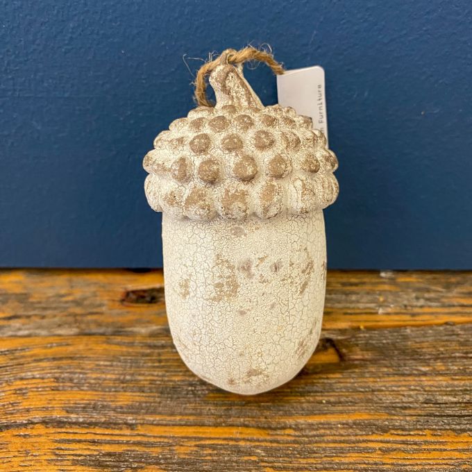 Tall Distressed Acorn Ornament available at Quilted Cabin Home Decor.