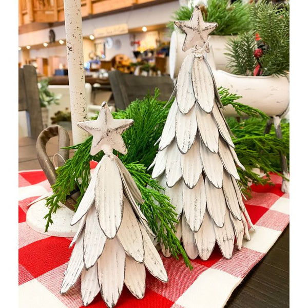 White Washed Metal Christmas Trees - Two Sizes are available at Quilted Cabin Home Decor.