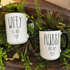 Wifey and Hubby Mugs - Personalized Year and Name available at Quilted Cabin Home Decor.