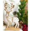 A white painted and distressed wooden reindeer that will stand as part of your christmas decor.