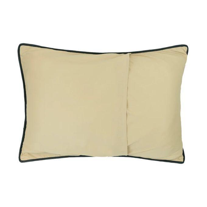 Beige pillow with black trim on a white background. Pine Panels King Quilt Set available at Quilted Cabin Home Decor.