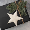 White Star Ornaments - Three Sizes are white hammered metal stars that hang from jute. Available at Quilted Cabin Home Decor.