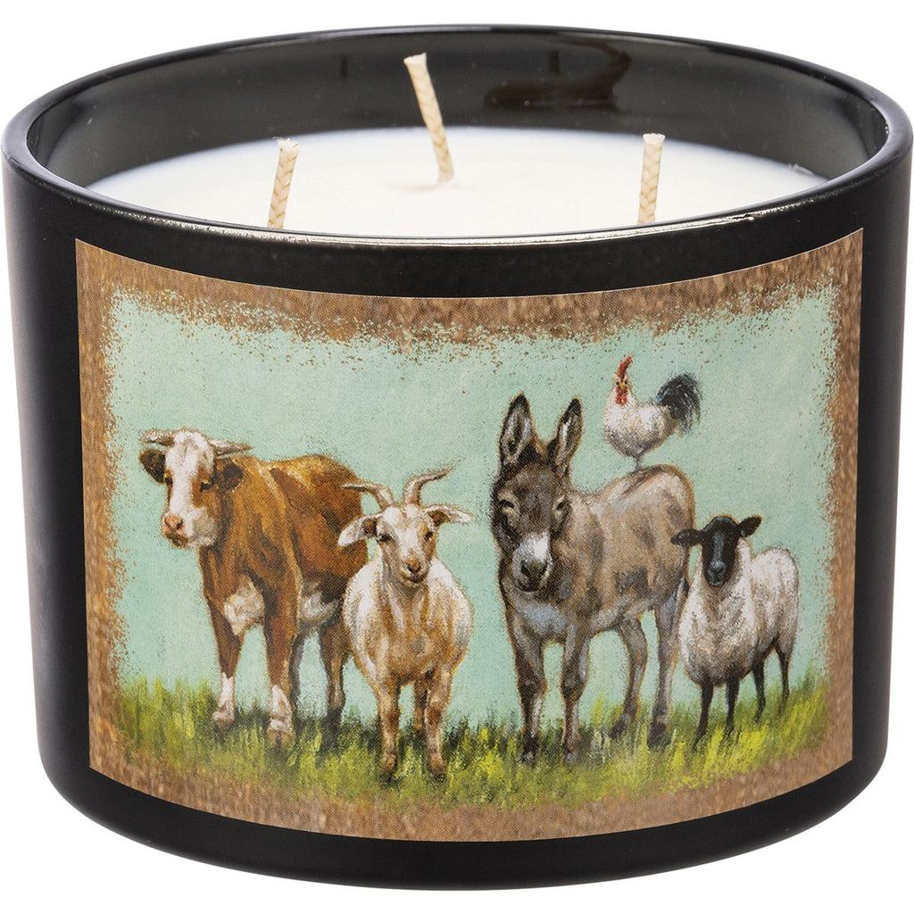 Farmhouse Water Colour Farm Animal Jar Candle available at Quilted Cabin. Home Decor