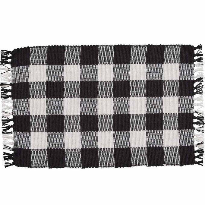 Wicklow check yarn placemats at quilted cabin home decor. Black and White check is shown
