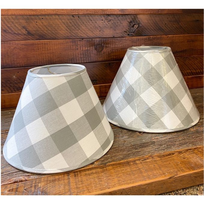 Dove Gray and Cream Buffalo Check Lamp Shades - Two Sizes available at Quilted Cabin Home Decor