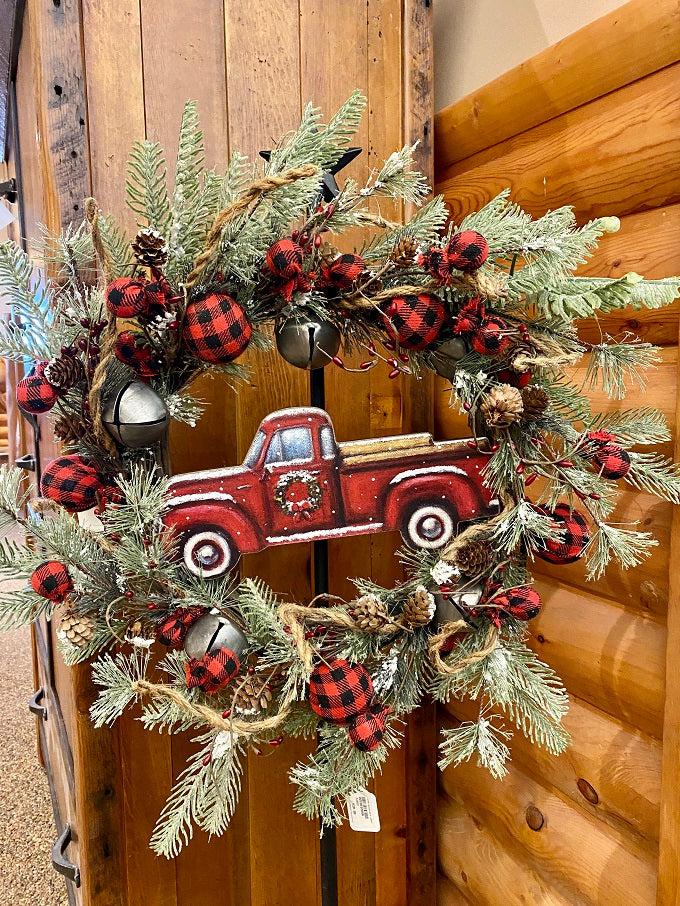 Red Truck Wreath Ornament Insert or Wall Decor available at Quilted Cabin Home Decor.