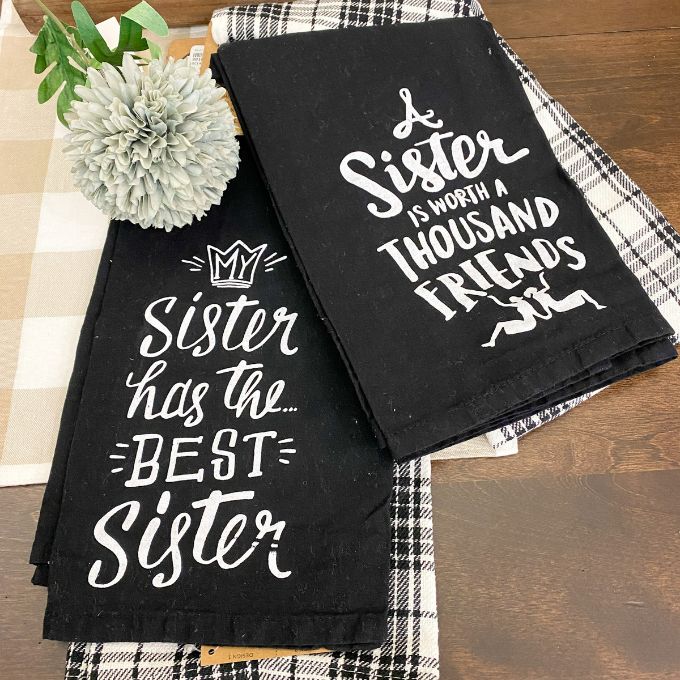 Best Sister Towel Set available at Quilted Cabin Home Decor