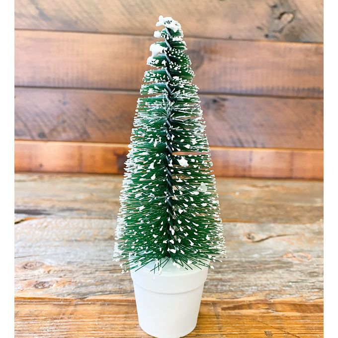 Potted Snowy Bottle Brush available at Quilted Cabin Home Decor.