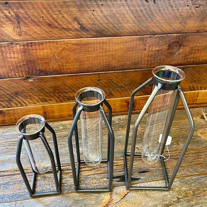 Metal Frame Vases - Set of Three available at Quilted Cabin Home Decor.