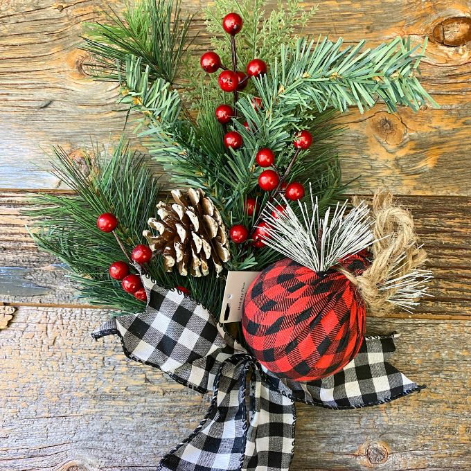 Holiday Pine Buffalo Check Sprays and Garland available at Quilted Cabin Home Decor