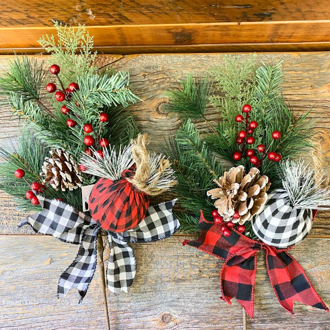 Holiday Pine Buffalo Check Sprays and Garland available at Quilted Cabin Home Decor