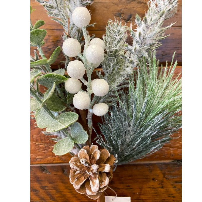 Snowy Mix Pine Floral Spray available at Quilted Cabin Home Decor.