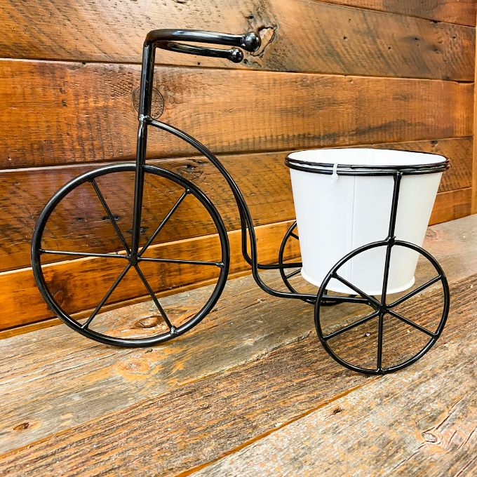 Black and White Bike Planter available at Quilted Cabin Home Decor