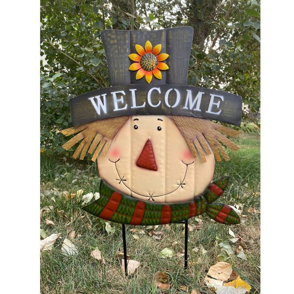 Welcome Scarecrow Garden Stake available at Quilted Cabin Home Decor.