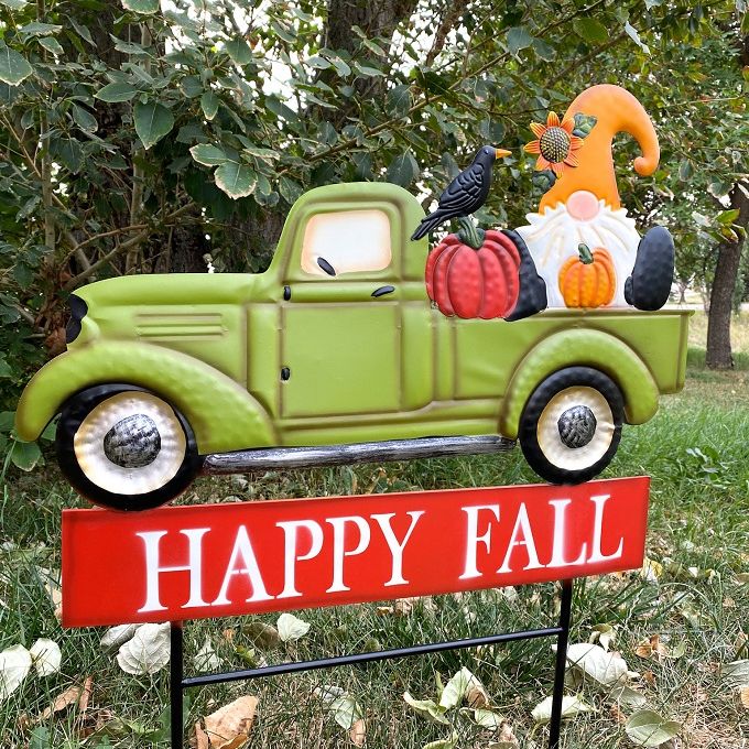 Happy Fall Truck Garden Stake available at Quilted Cabin Home Decor