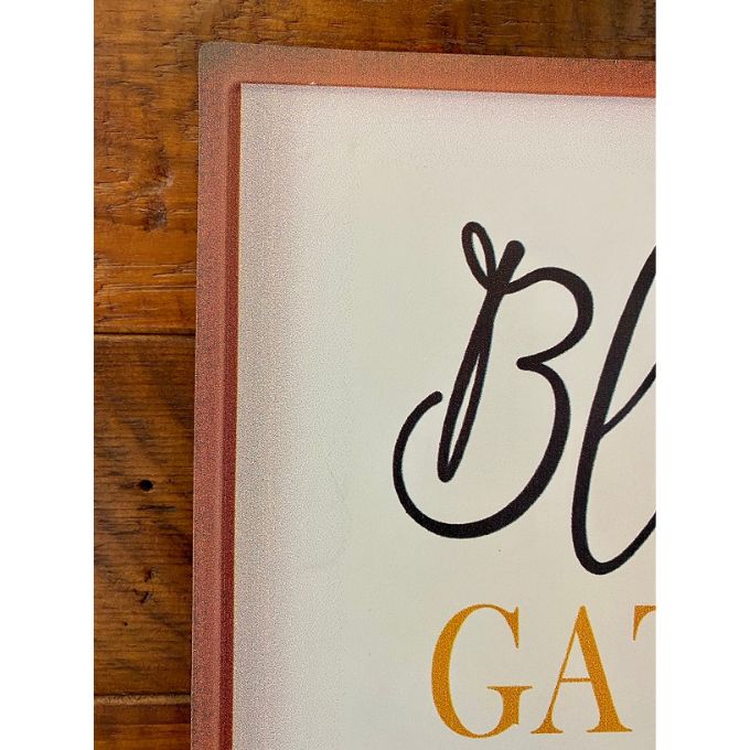 Blessings Gather Here Metal Sign available at Quilted Cabin Home Decor