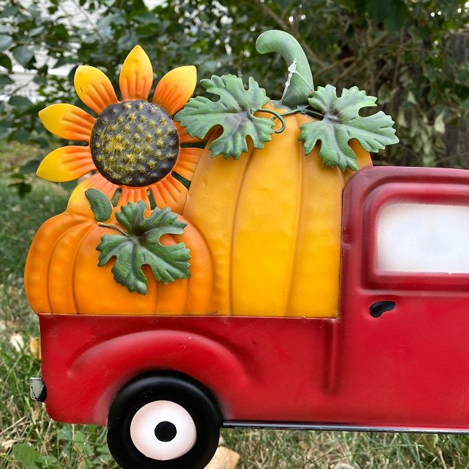 Pumpkin Red Truck Garden Stake available at Quilted Cabin Home Decor