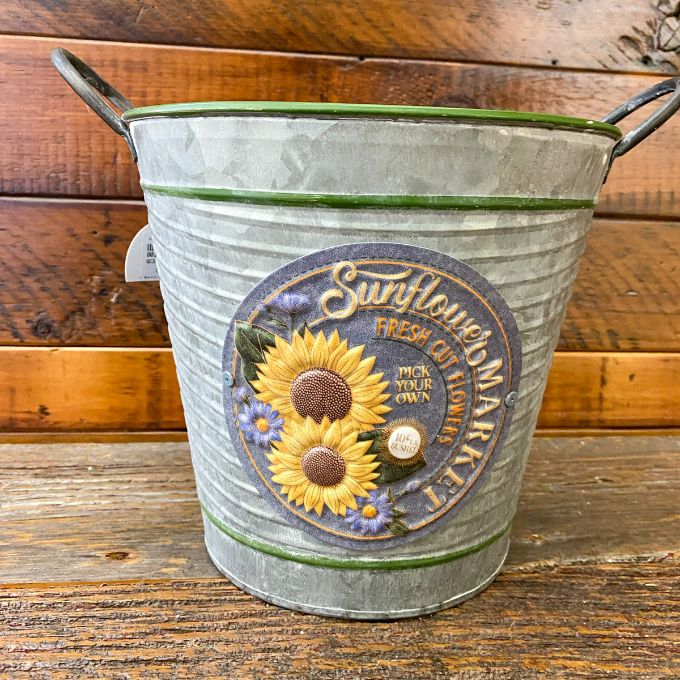 Sunflower Market Metal Bucket available at Quilted Cabin Home Decor