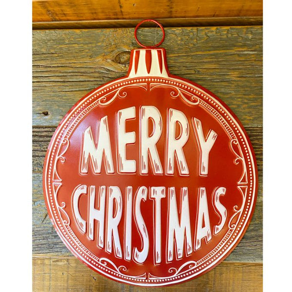 Merry Christmas Ornament Metal Sign - Red available at Quilted Cabin Home Decor.