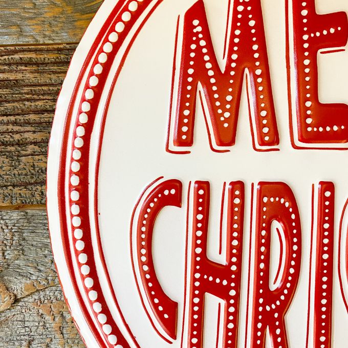 Merry Christmas Ornament Metal Sign - White available at Quilted Cabin Home Decor.