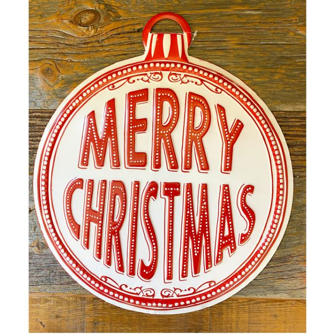 Merry Christmas Ornament Metal Sign - White available at Quilted Cabin Home Decor.