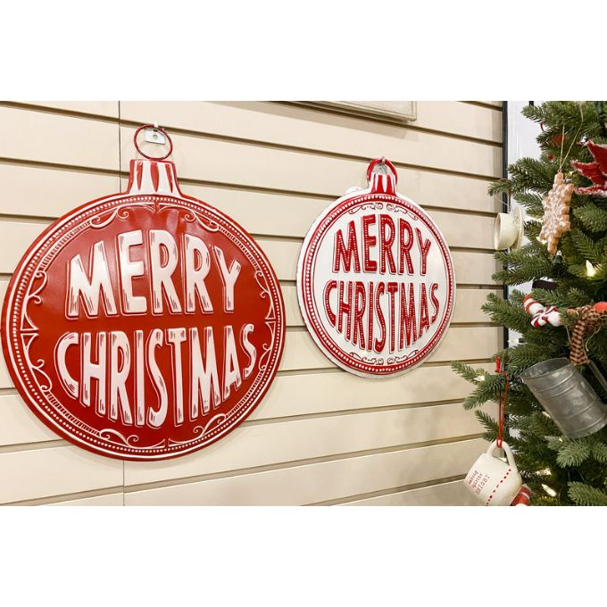 Merry Christmas Ornament Metal Sign - White available at Quilted Cabin Home Decor.