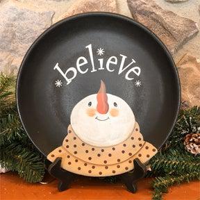 Believe Snowman Plate available at Quilted Cabin Home Decor