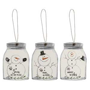 Happy Snowman Mason Jar Ornaments - Three Styles available at Quilted Cabin Home Decor.