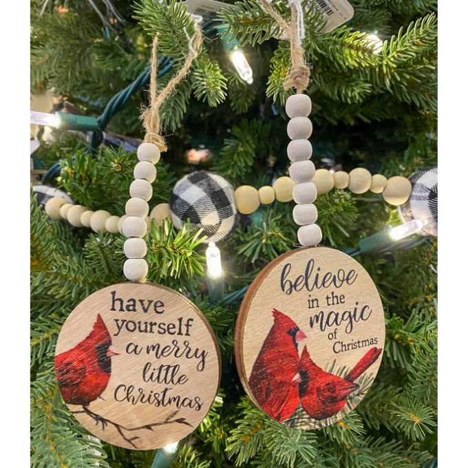 Wooden Cardinal Ornament - Two Styles available at Quilted Cabin Home Decor.