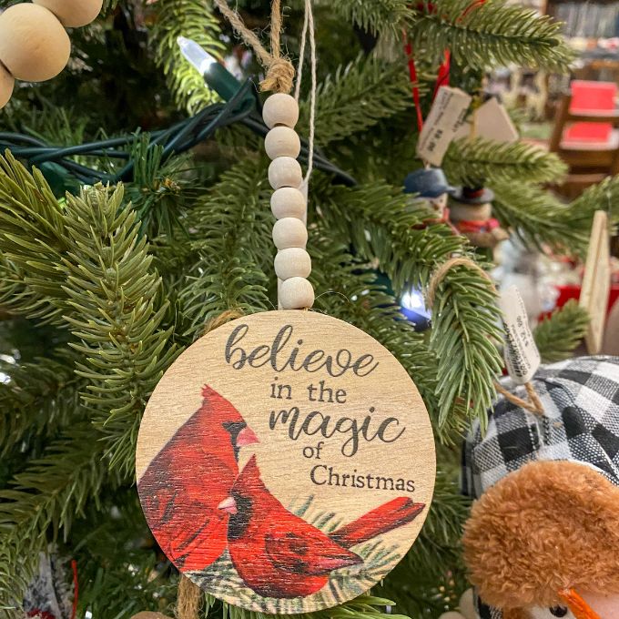 Wooden Cardinal Ornament - Two Styles available at Quilted Cabin Home Decor.