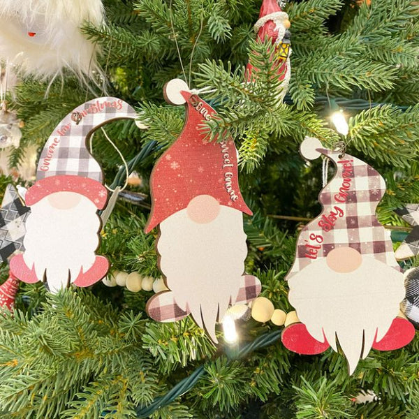 Wooden Christmas Gnome Ornaments - Three Styles available at Quilted Cabin Home Decor.