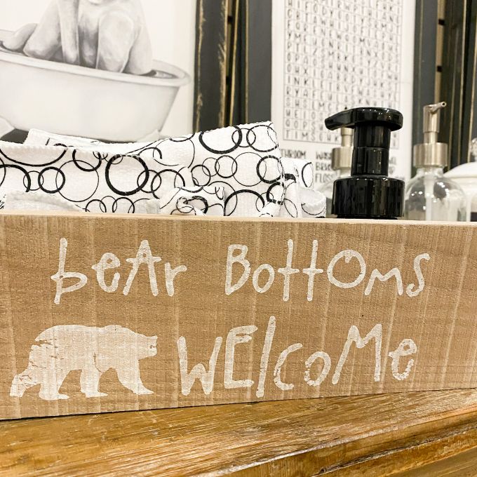 Farmhouse Bathroom Tray - Double Sided available at Quilted Cabin Home Decor.