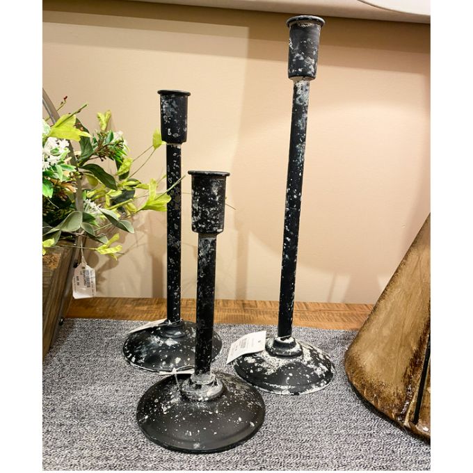 Distressed Black Taper Candlesticks - Three Sizes available at Quilted Cabin Home Decor.