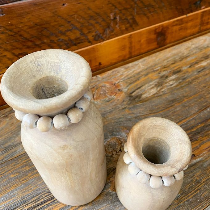 Wooden Vases with Beads - Two Sizes available at Quilted Cabin Home Decor.