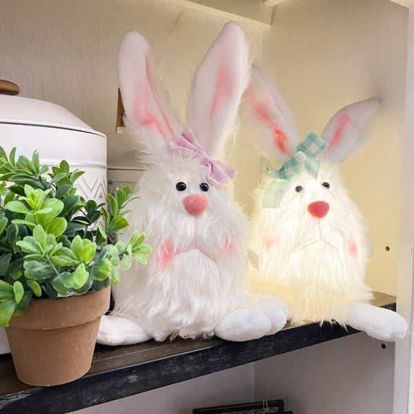 Furry LED Easter Bunny - Two Styles available at Quilted Cabin Home Decor.