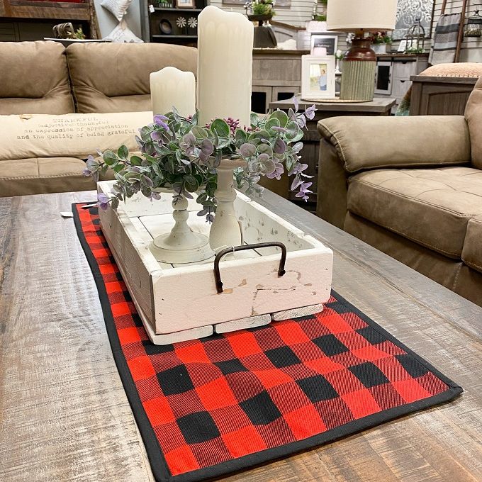 Reversible Buffalo Plaid Table Runner available at Quilted Cabin Home Decor